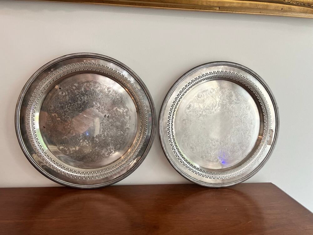 Two Vintage William Rogers Silverplate Tray Pattern 4271P 12 inch Serving Tray